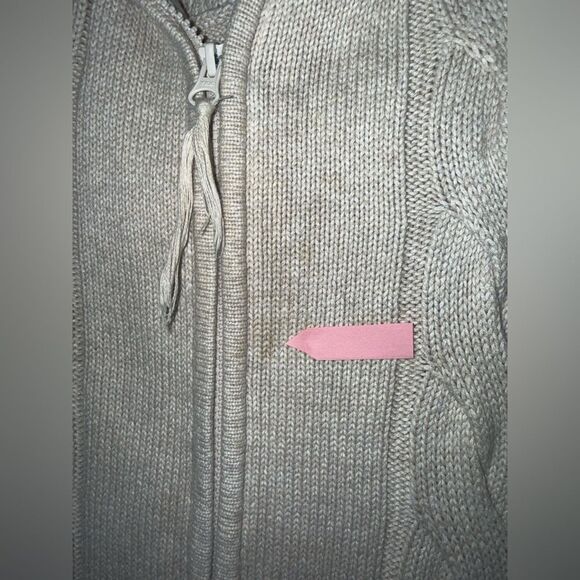 Athleta Beige Cable Knit Hooded Long Cardigan Small cotton/cashmere blend * Flaw - Picture 3 of 9